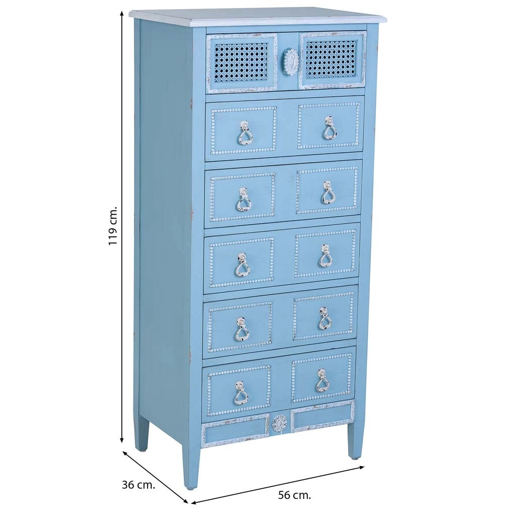 Cassettiera in legno laccato blu 56x36x119h cm