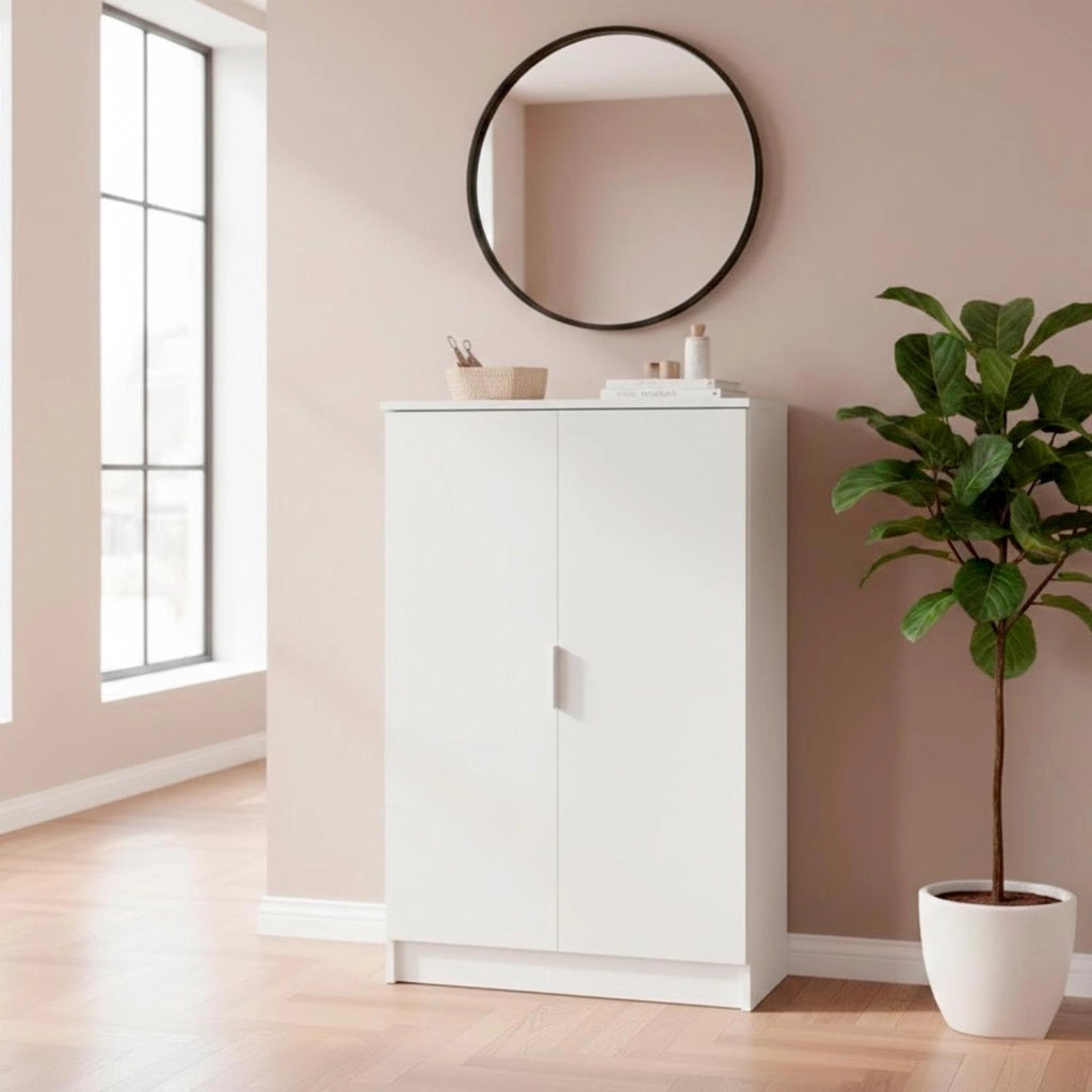Armadio Multiuso 2 Ante Mobile Porta Scarpe Con 6 Ripiani Estraibili Scarpiera Salvaspazio Per Camera Corridoio Ingresso Ripostiglio Design Moderno Minimal 108 X 55 X 39.6 Cm Bianco