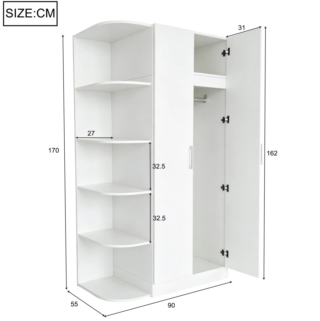 Armadio a 2 ante con ripiani e cassetti 90 x 55 x 170 cm in MDF bianco