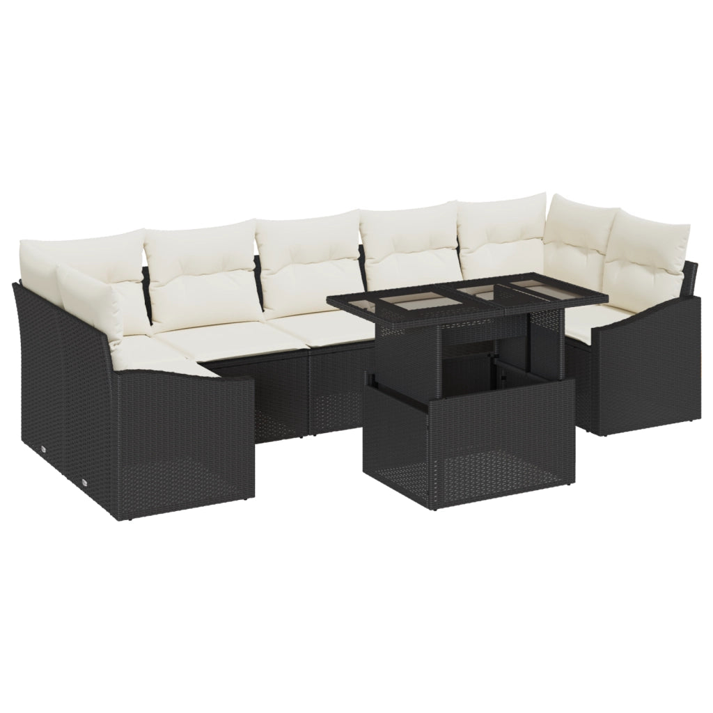 Set da Giardino 8 Pezzi con Cuscini in Polyrattan Nero