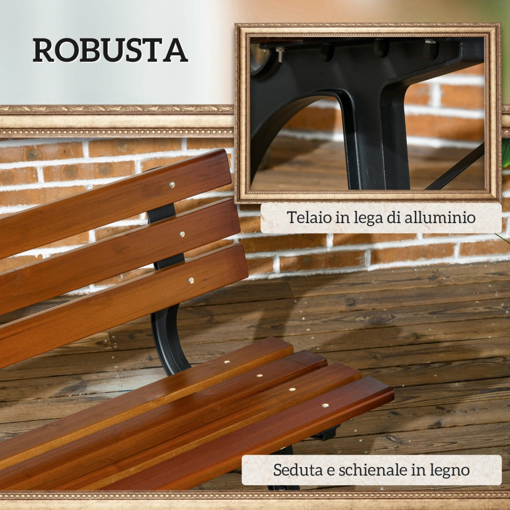 Panchina da Giardino 2 Posti a Doghe in Ghisa e Legno di Abete, 120x57x70 cm, Caff¨¨