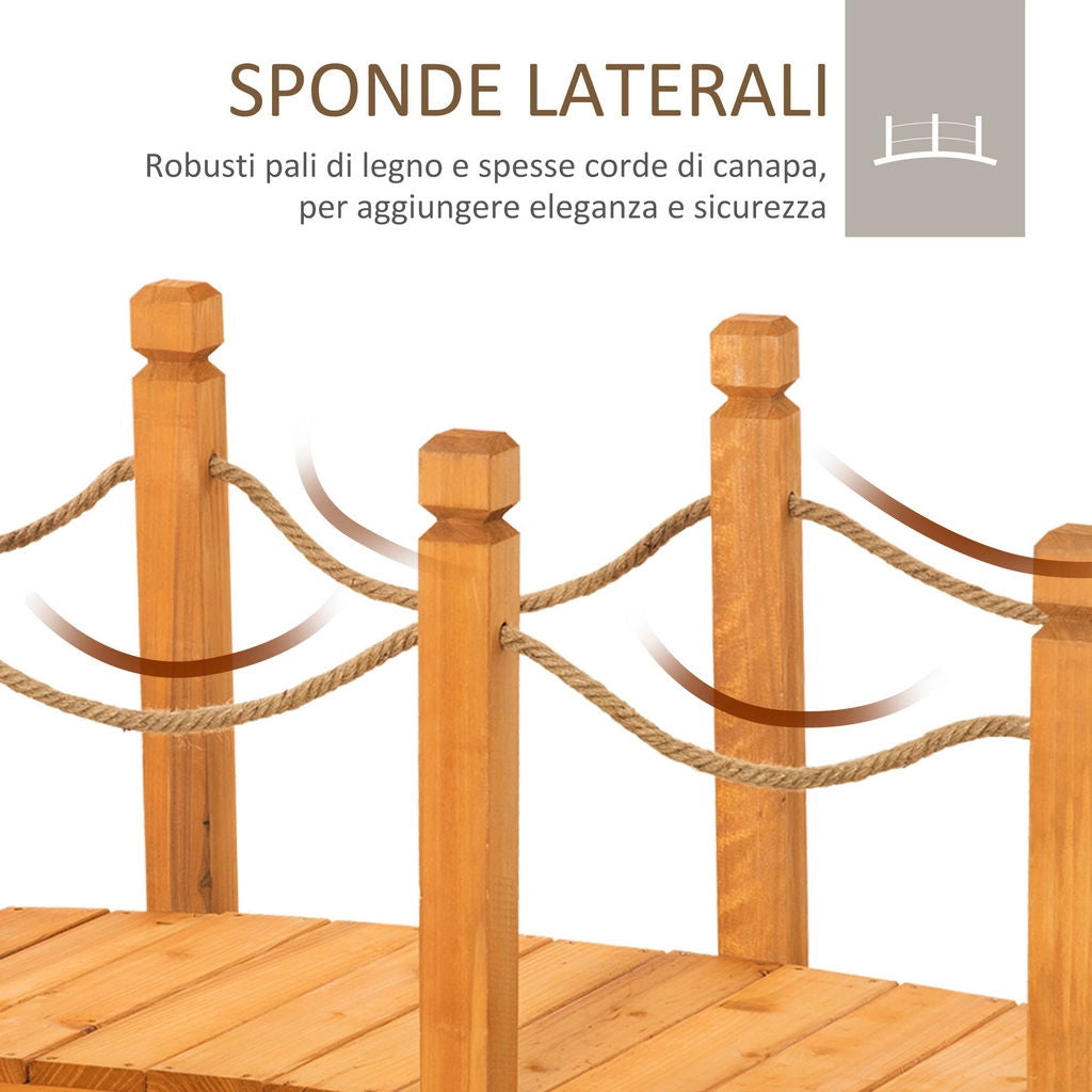 PONTICELLO DI LEGNO DA ESTERNI CON SPONDE IN CANAPA, STRUTTURA IN LEGNO D'ABETE, 150X58X58.5CM, ARANCIONE