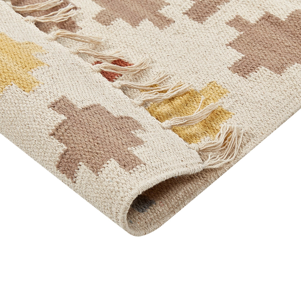 Tappeto Kilim in cotone multicolore 80 x 150 cm a pelo basso con motivi geometrici e frange Rettangolare Tradizionale