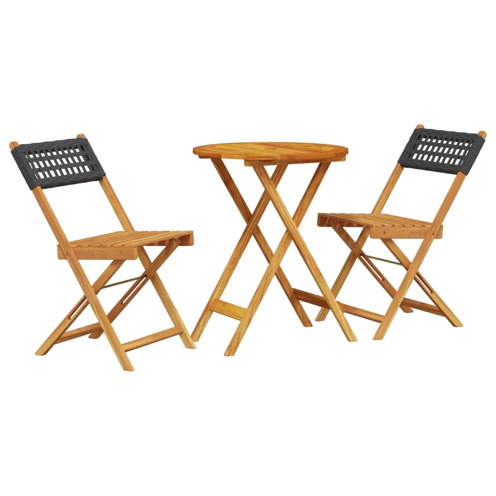 Set da Bistrot 3 pz | Set Salotto da Giardino Nero in Polyrattan e Legno Massello