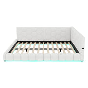 Letto matrimoniale 140×200 cm con LED regolabile; USB; Type-C e rete; senza materasso; velluto; bianco
