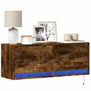 Mobile TV a Parete con Luci LED-Mobile TV a Muro Rovere Fumo 100x31x35 cm 551448