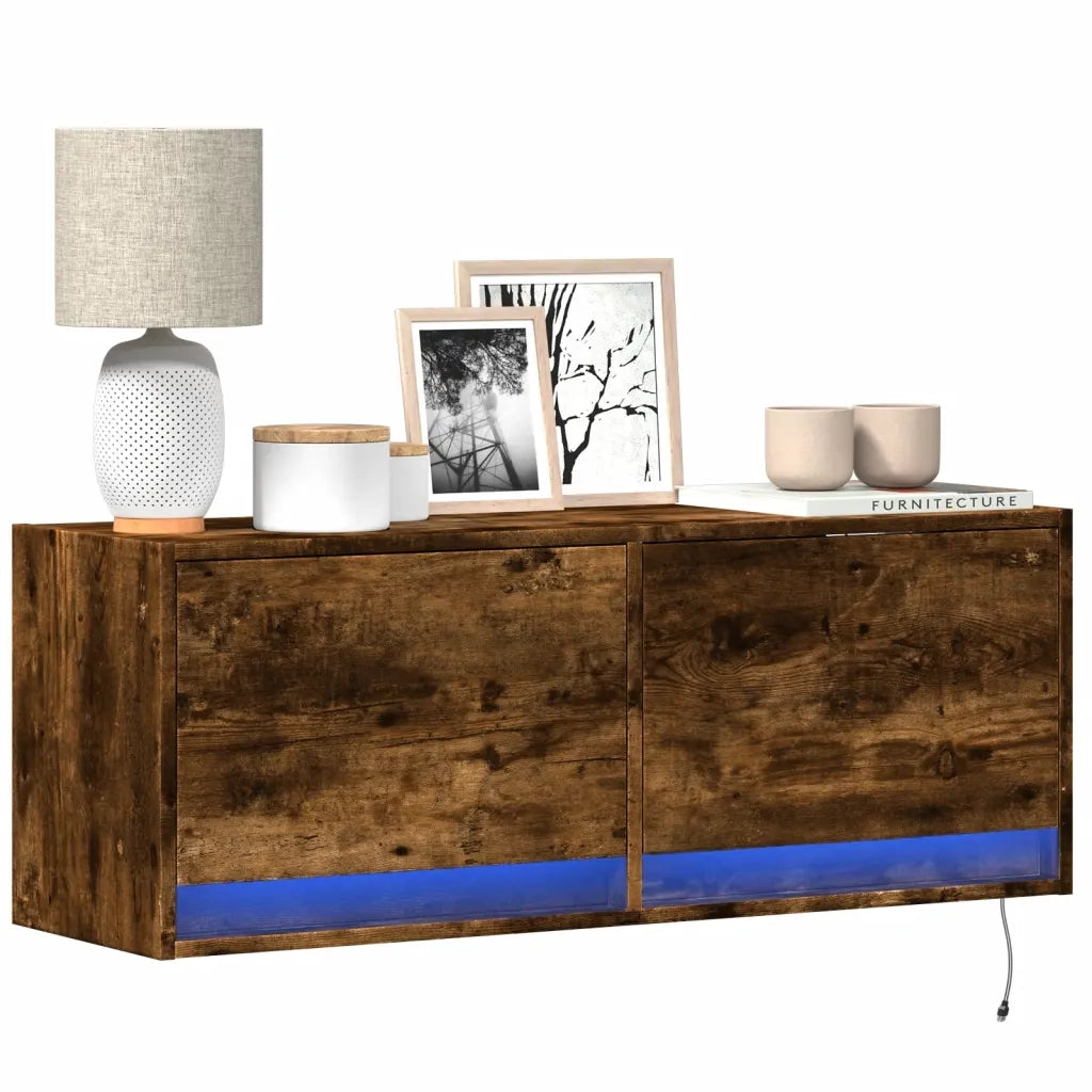 Mobile TV a Parete con Luci LED-Mobile TV a Muro Rovere Fumo 100x31x35 cm 551448