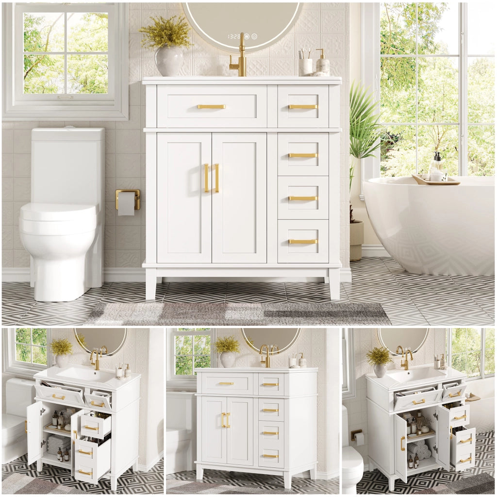 ARMADIO BAGNO con lavabo in ceramica 76x46,5x86 cm Bianco MDF e metallo