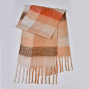 Nuova sciarpa a quadri arcobaleno, elegante, spessa, calda, lunga sciarpa a quadri con nappe