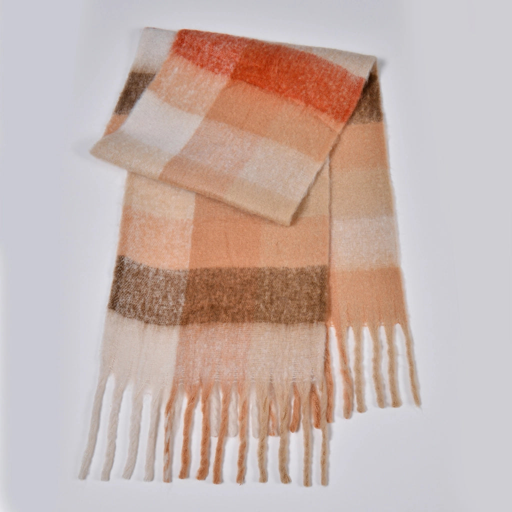 Nuova sciarpa a quadri arcobaleno, elegante, spessa, calda, lunga sciarpa a quadri con nappe