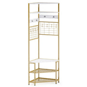 Appendiabiti angolare a 5 ripiani 52 x 52 x 183 cm con panca porta scarpe stile industriale ed elegante in metallo bianco e oro 20_0018878