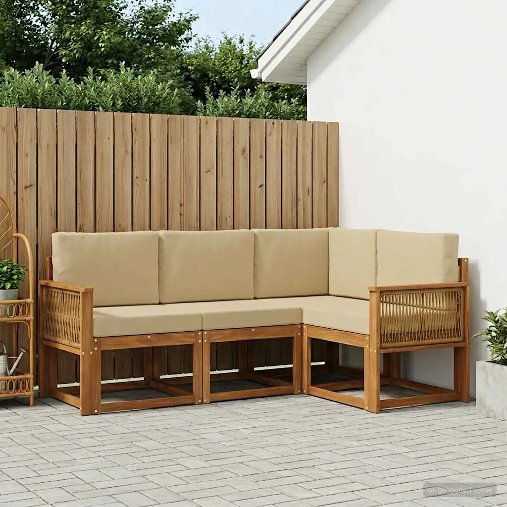 Set di divani da esterno 4 pcs Naturale e Beige Poliestere