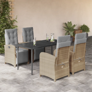 Set da Pranzo da Giardino 5 pz con Cuscini Beige in Polyrattan