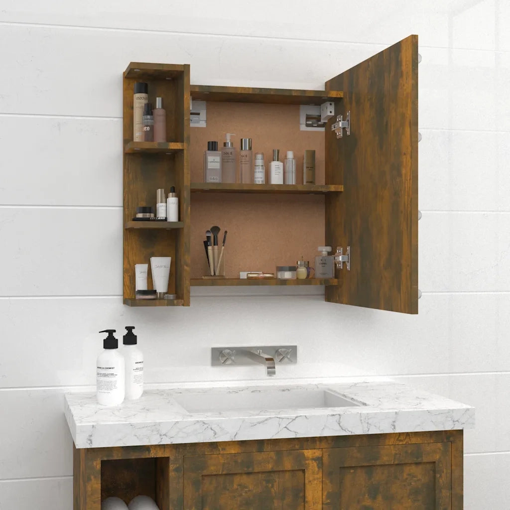 Mobile a Specchio | Armadio da bagno con LED Rovere Fumo 70x16,5x60 cm