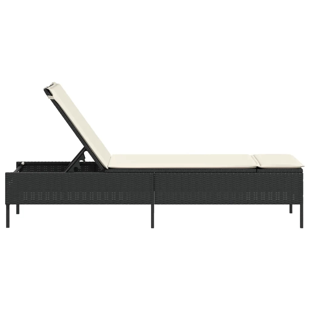 Lettino Prendisole | Sdraio da giardino | Lettino da sole con Cuscino Nero in Polyrattan