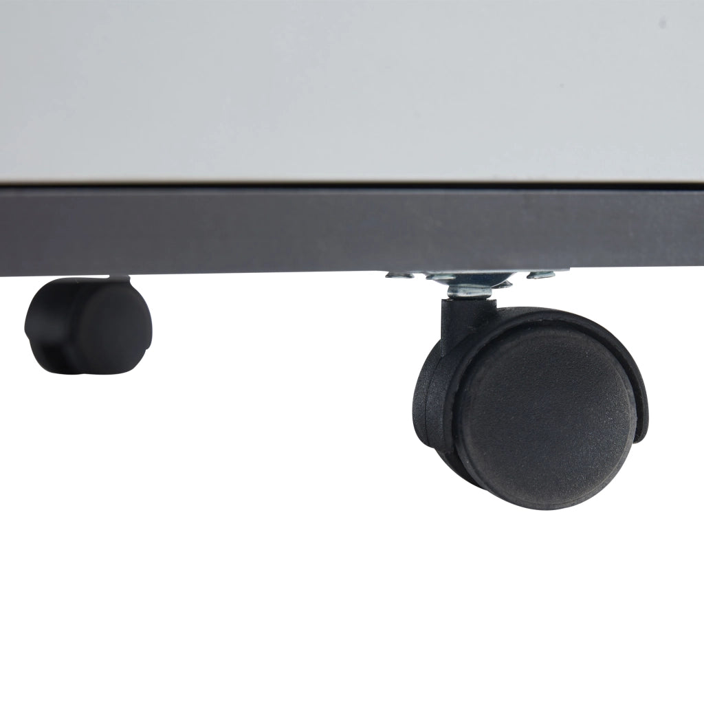 Tavolino basso sollevabile con ruote, cassetto e vani contenitore in pannello truciolare grigio e bianco 100 × 98 × 65 cm