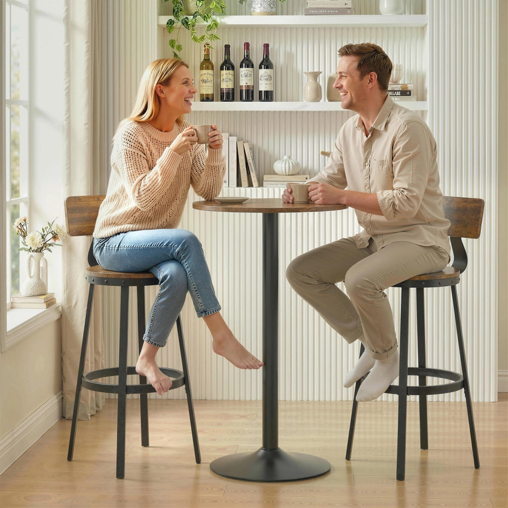 Set 2 Sgabelli da Bar Stile Rustico 37x47x96 cm con Poggiapiedi in Legno e Metallo Marrone