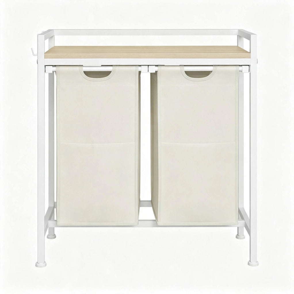 Portabiancheria a 2 scomparti 70 x 71 x 30 cm in legno chiaro e bianco