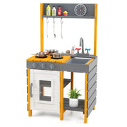 Cucina per bambini 55,5 x 41,5 x 98,5 cm con stufa a legna dal design moderno in grigio e giallo 20_0011634
