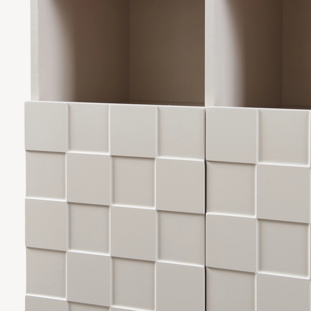Armadio Comò Alto Bopibobro a 2 Ante Credenza con 2 Ripiani Aperti e 4 Vani Chiusi 86 x 64 x 36 cm - Beige [en.casa]