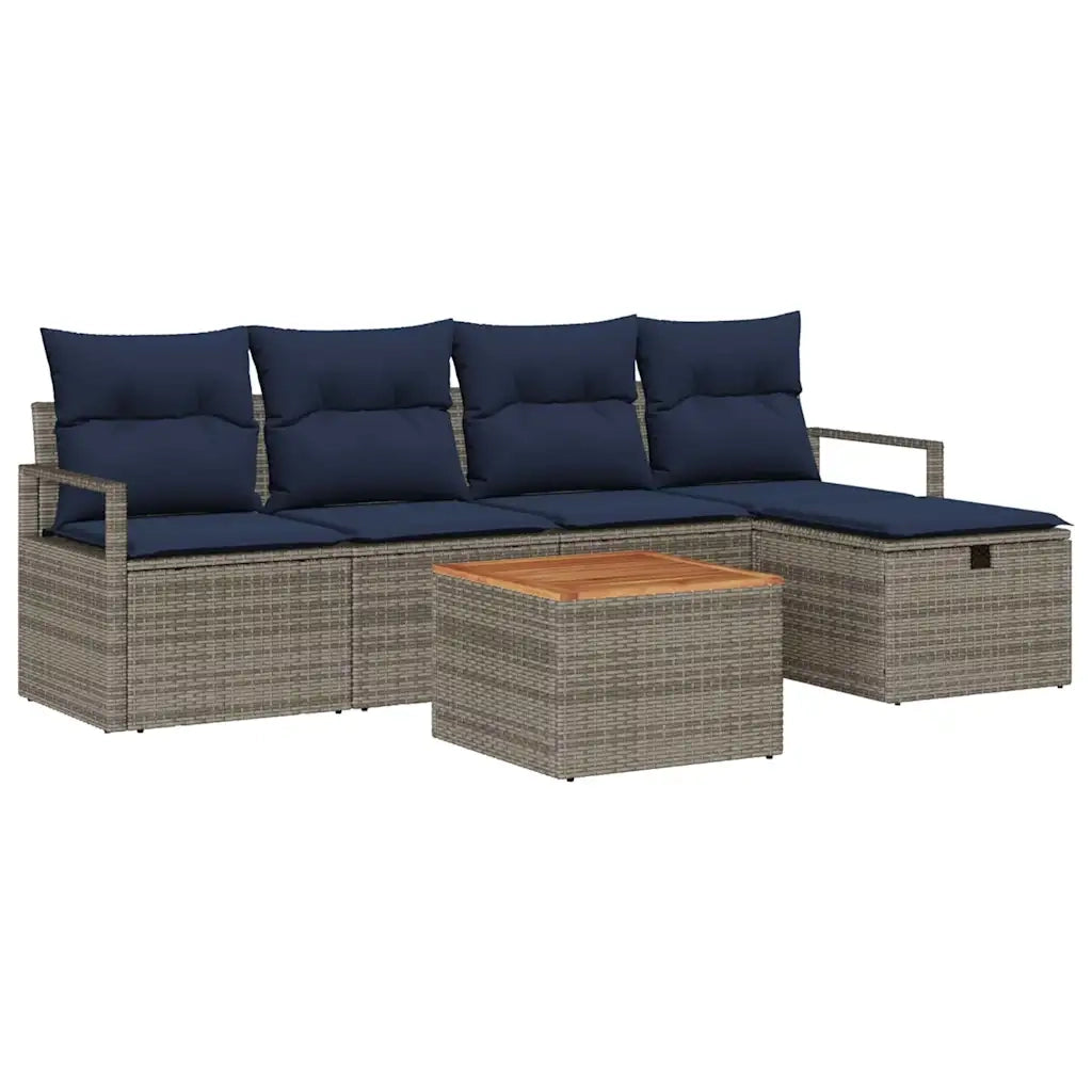 Set Divano da Giardino con cuscino 6 pcs Grigio polyrattan