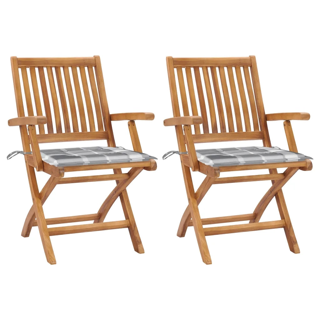 Sedie Giardino 2 pz con Cuscino Grigio a Quadri Massello di Teak cod mxl 73781
