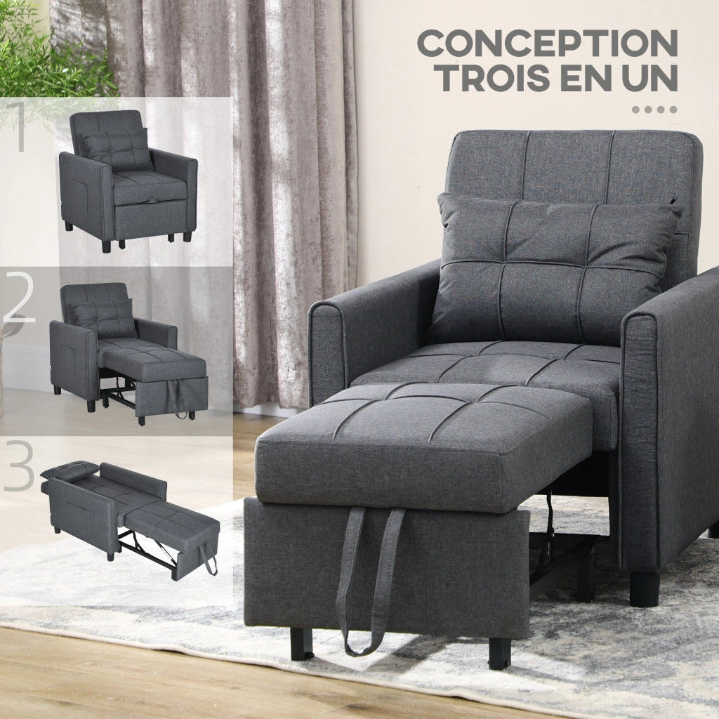 Poltrona Reclinabile Convertibile 3 in 1 ¨C Zephmum ¨C Grigio 69x82x85cm