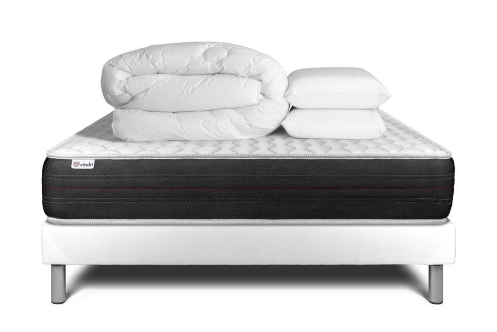 Pacchetto letto completo - Materasso 200x200cm + Box spring con doghe (kit) + 2 cuscini + Piumino - Vitalspring