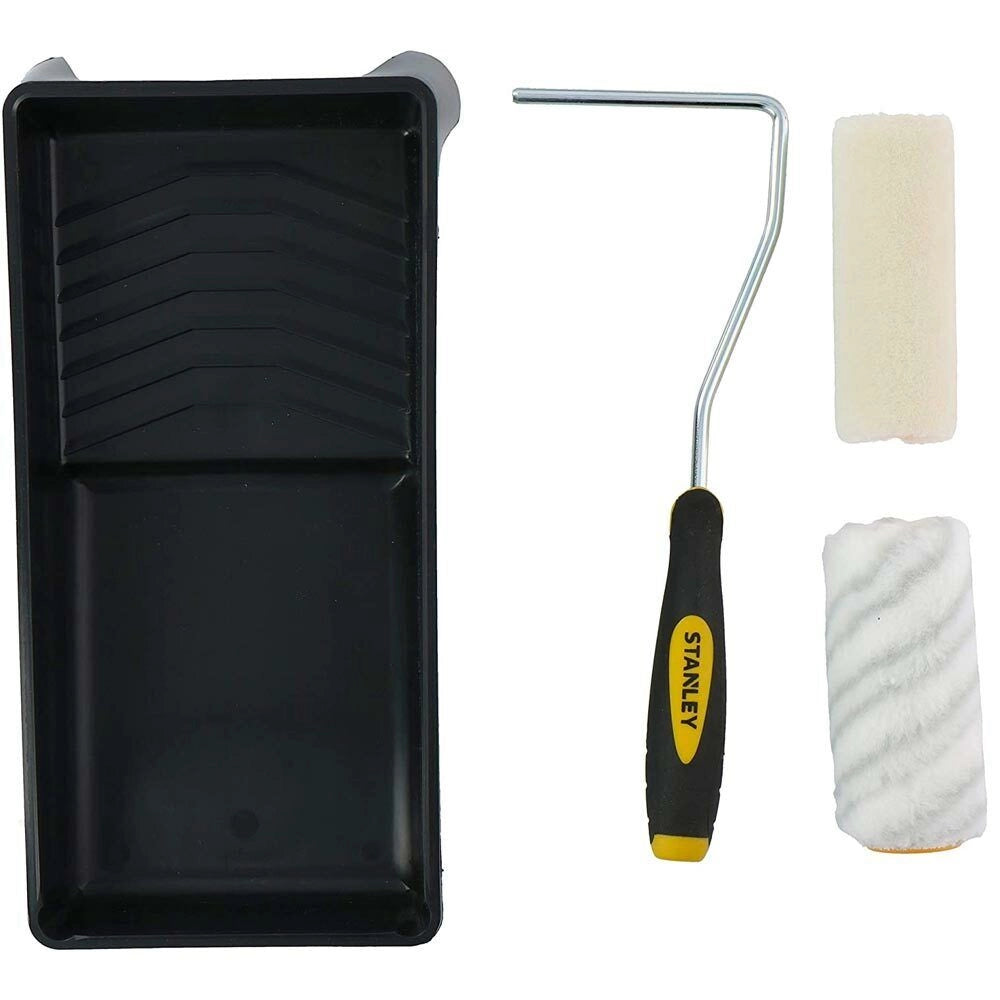 Set Pittore Stanley con 2 Rulli 10cm e Vaschetta Pittura Verniciare Pareti Casa