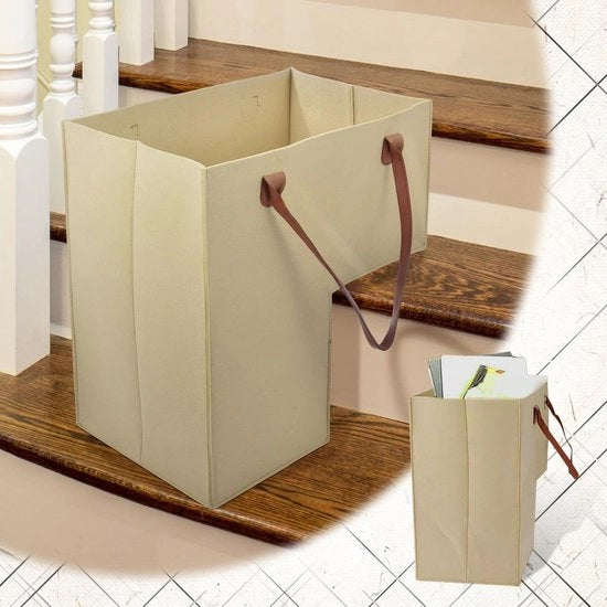 Cassa d'archiviazione per scale con maniglie in pelle sintetica (beige)