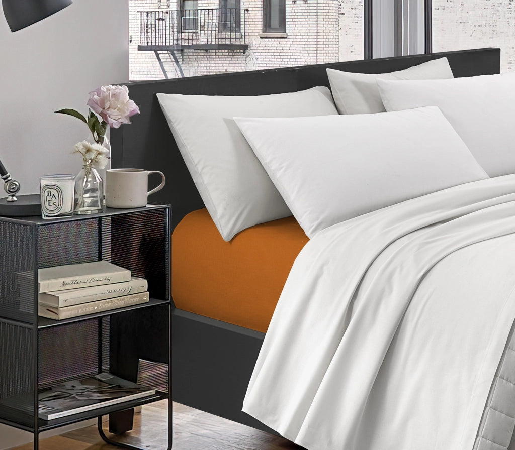 Lenzuolo Sotto Con Angoli Elastici 100% Puro Cotone  Arancio - Matrimoniale