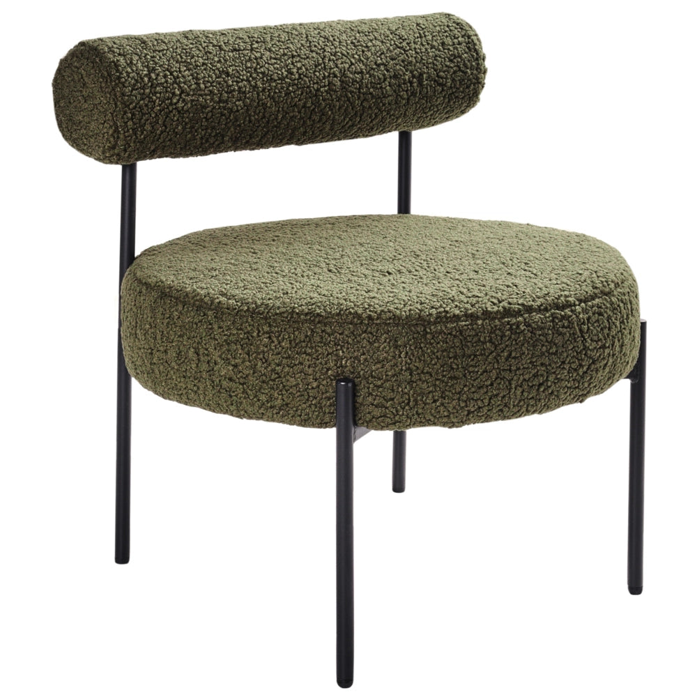 Sedia senza braccioli con sedile rotondo con rivestimento in tessuto bouclé verde soggiorno stile vintage