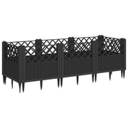 Fioriera | Cassetta per fiori | Vaso da Giardino con Picchetti Nera 123,5x43,5x43,5 cm PP