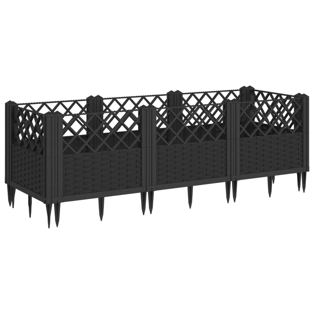 Fioriera | Cassetta per fiori | Vaso da Giardino con Picchetti Nera 123,5x43,5x43,5 cm PP