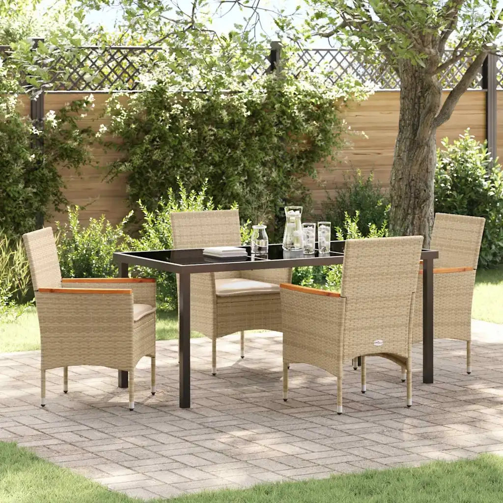 Set da Pranzo per Giardino con cuscino 5 pcs Beige polyrattan