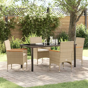 Set da Pranzo per Giardino con cuscino 5 pcs Beige polyrattan