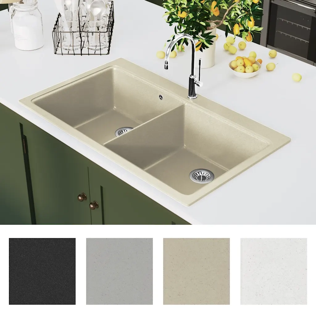 Lavello da Cucina in Granito Vasca Doppia Beige CFW9389709