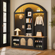 Garderoba da ingresso ad arco con ante; ripiani aperti e ganci; 150x40x195 cm; nero in MDF