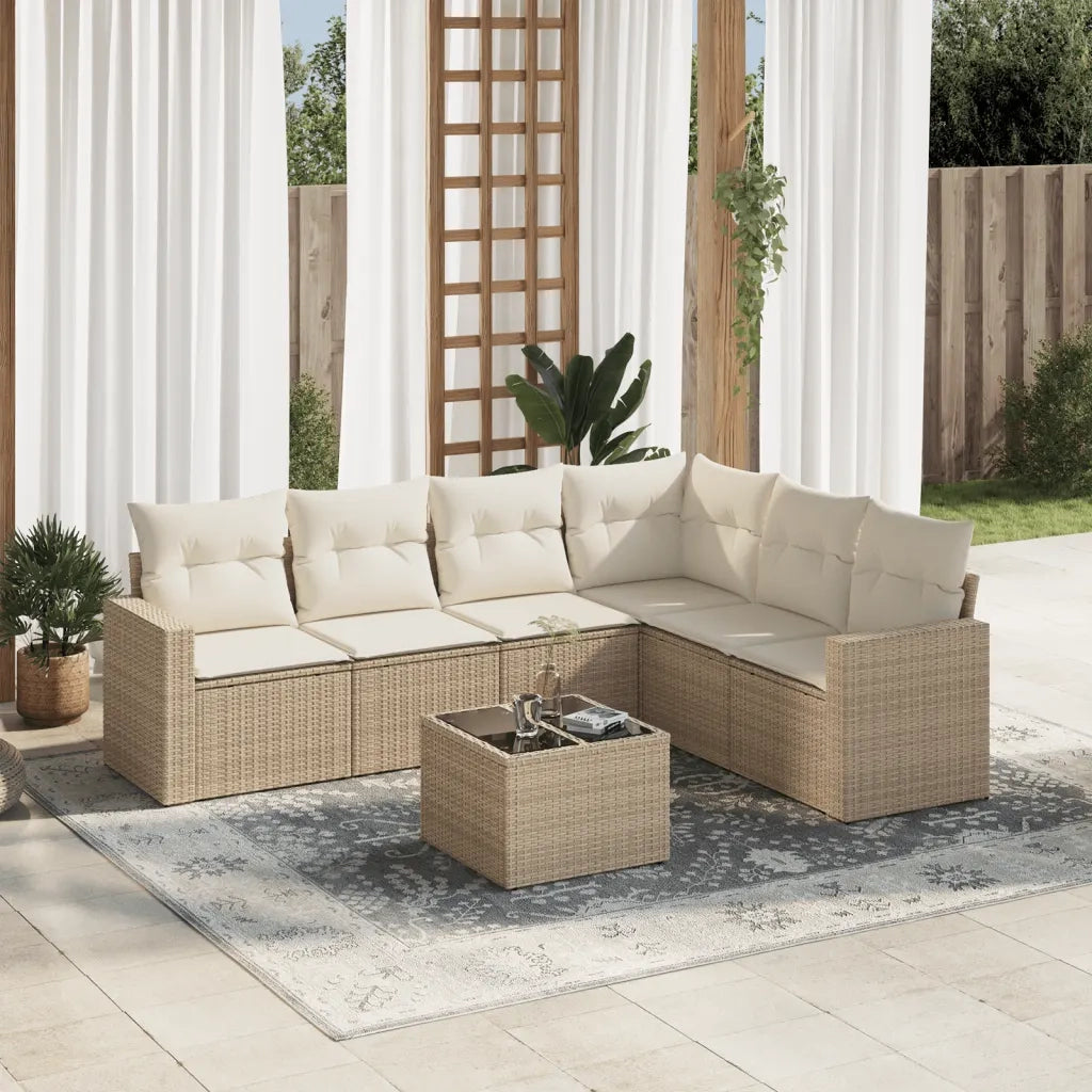 Set Divani da Giardino 7 pz con Cuscini Beige in Polyrattan 3219008