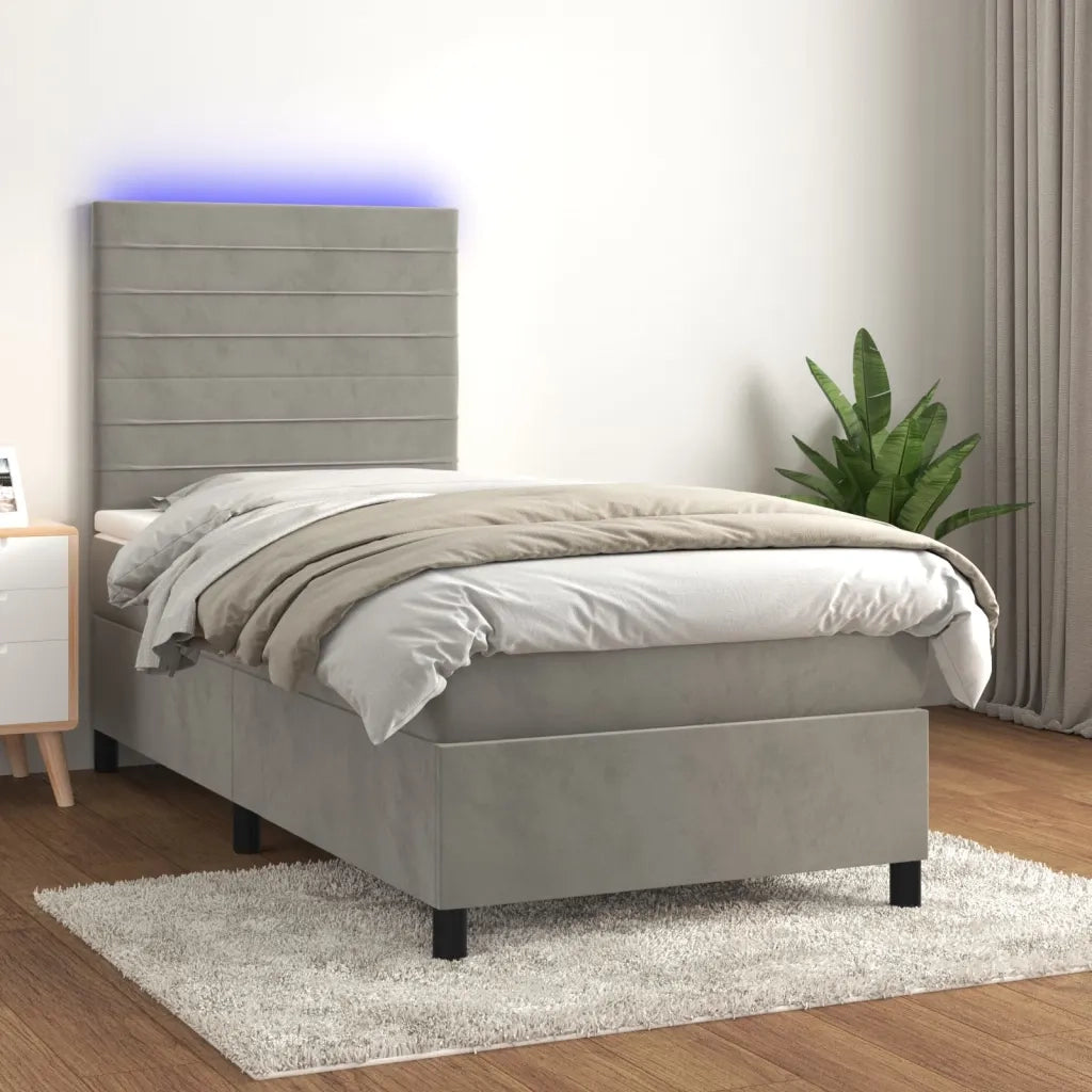 Letto singolo | Letto per adulti | Letto a Molle Materasso e LED Grigio Chiaro 80x200 cm Velluto