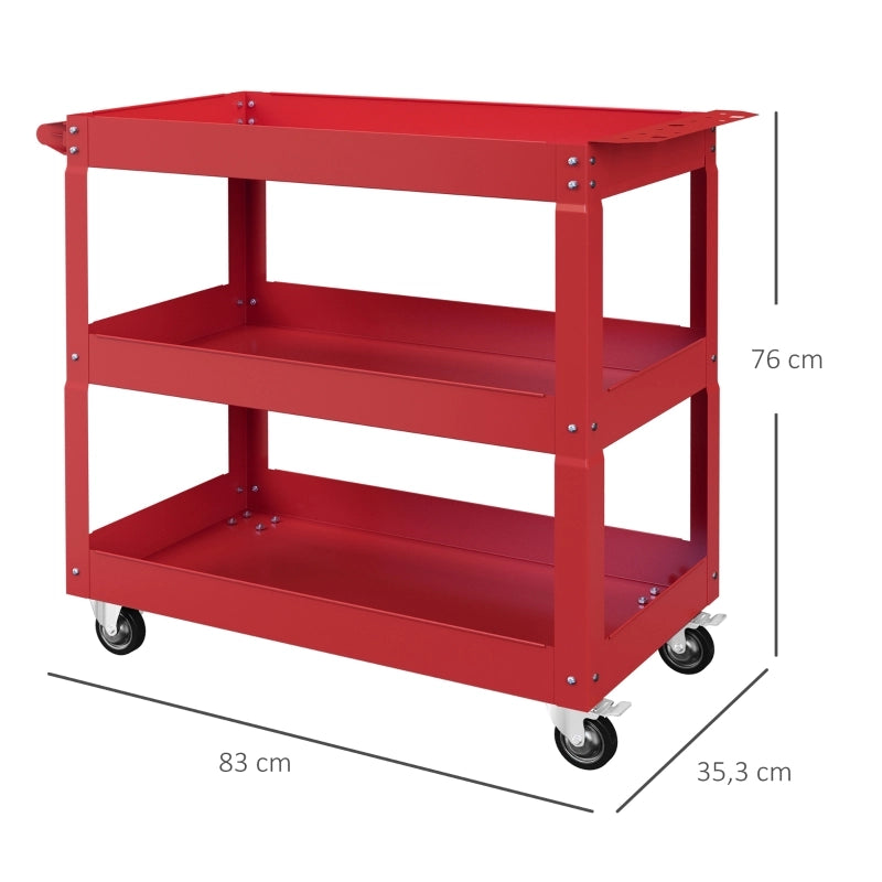 Carrello portautensili a 3 ripiani, 4 ruote, acciaio, 83 cm (larghezza) x 35,3 cm (profondit¨¤) x 76 cm (altezza), rosso