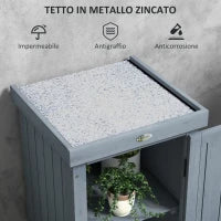 Casetta Porta Attrezzi a 3 Ripiani in Legno da Abete con Tetto in Metallo, 45x45x160 cm, Grigio
