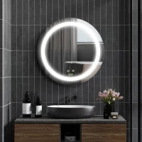 kleankin Specchio Bagno Rotondo con Luce LED Regolabile e Funzione Anti Appannamento, Ø50cm