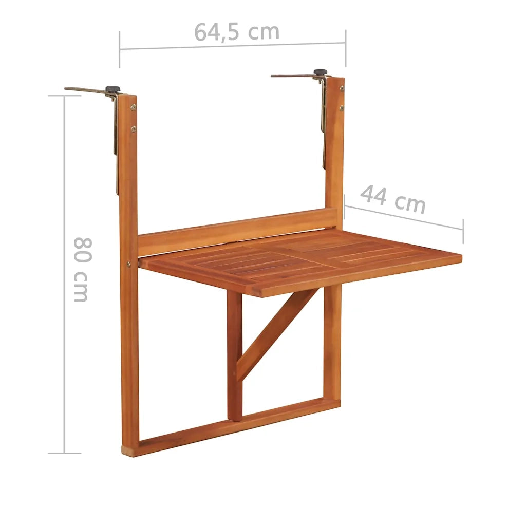 Tavolino da Giardino | Tavolo da Balcone Sospeso 64,5x44x80 cm in Massello di Acacia