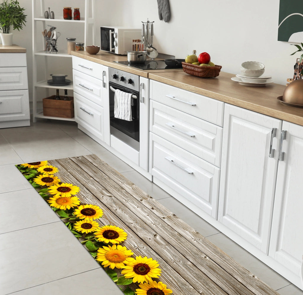 Tappeto passatoia fantasia made in Italy antiscivolo lavabile aderente Girasole - 50x250 cm