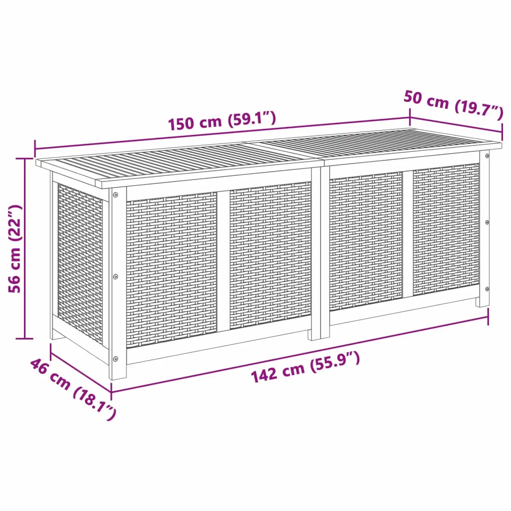 Scatola di Stoccaggio per Giardino 243 L 150 x 50 x 56 cm Nero 42002711
