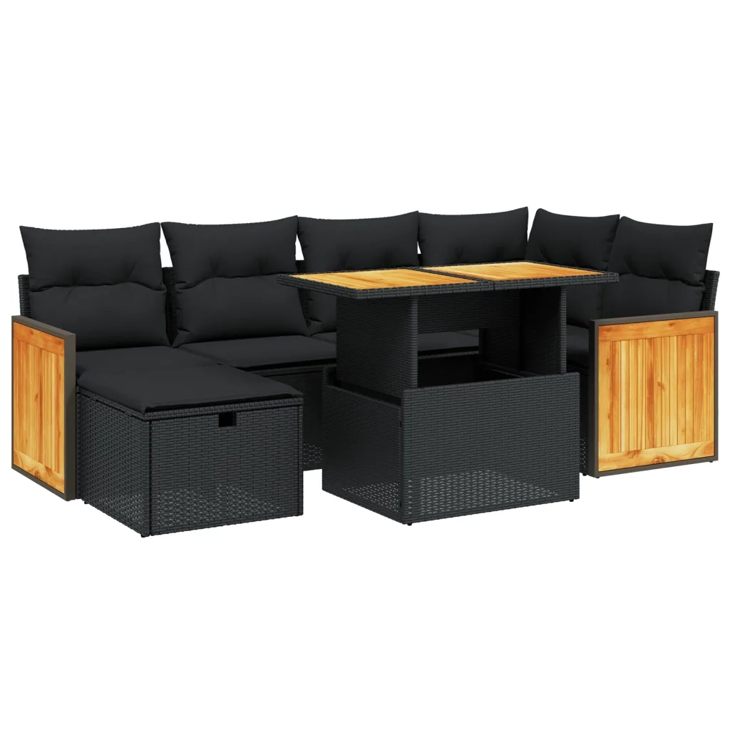 Set Divani da Giardino con Cuscini 7pz Nero Polyrattancod mxl 112582