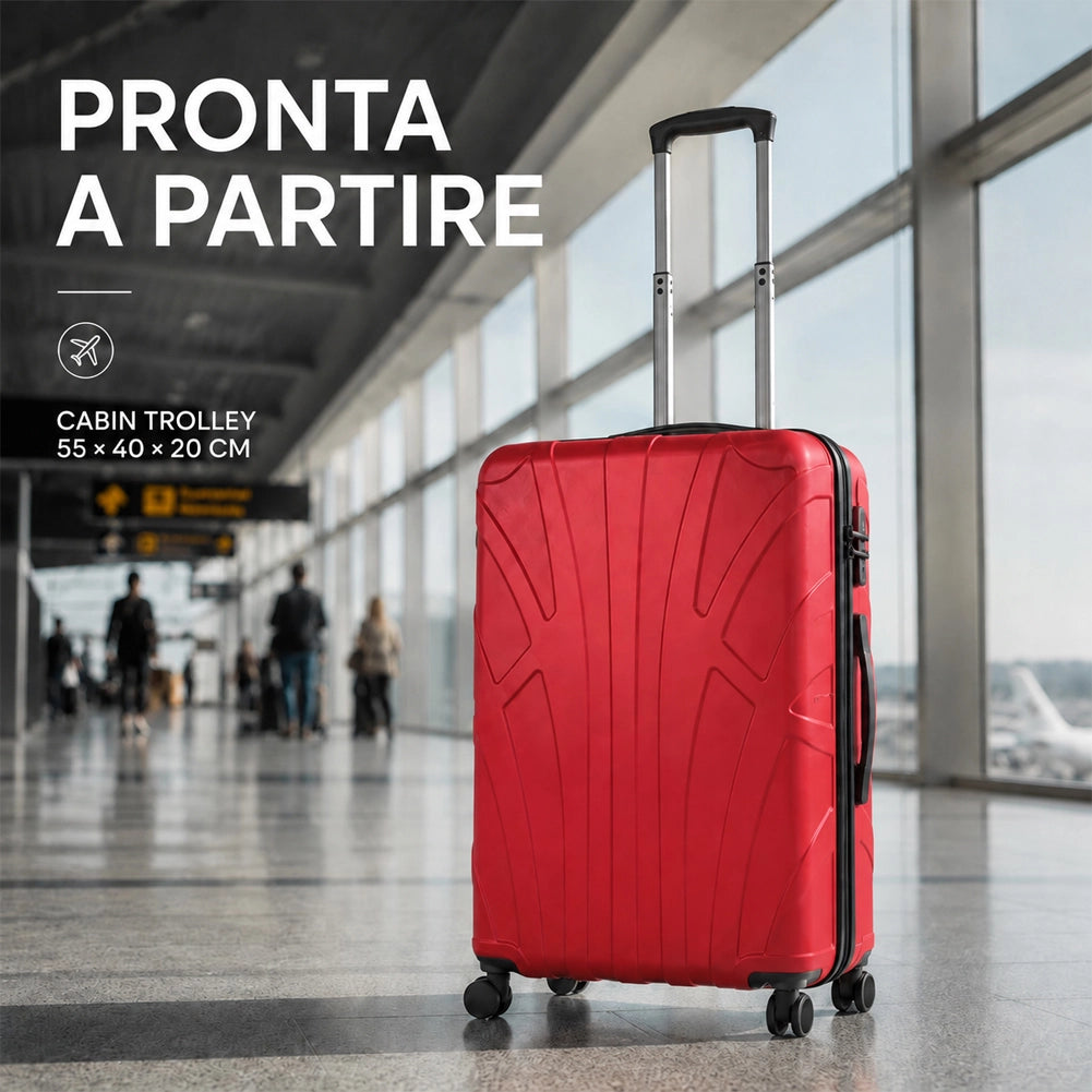 Valigia Bagaglio a Mano 55x40x20 cm Rosso Trolley Lugano Adatto Ryanair Easyjet