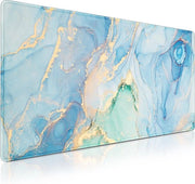 Panno da scrivania XXL 900 x 400 (35,4 x 15,7 pollici) con bordo ondulato, panno da scrivania antiscivolo in gomma, panno da scrivania impermeabile per ufficio, casa e gaming, colore Jade Blue Marble