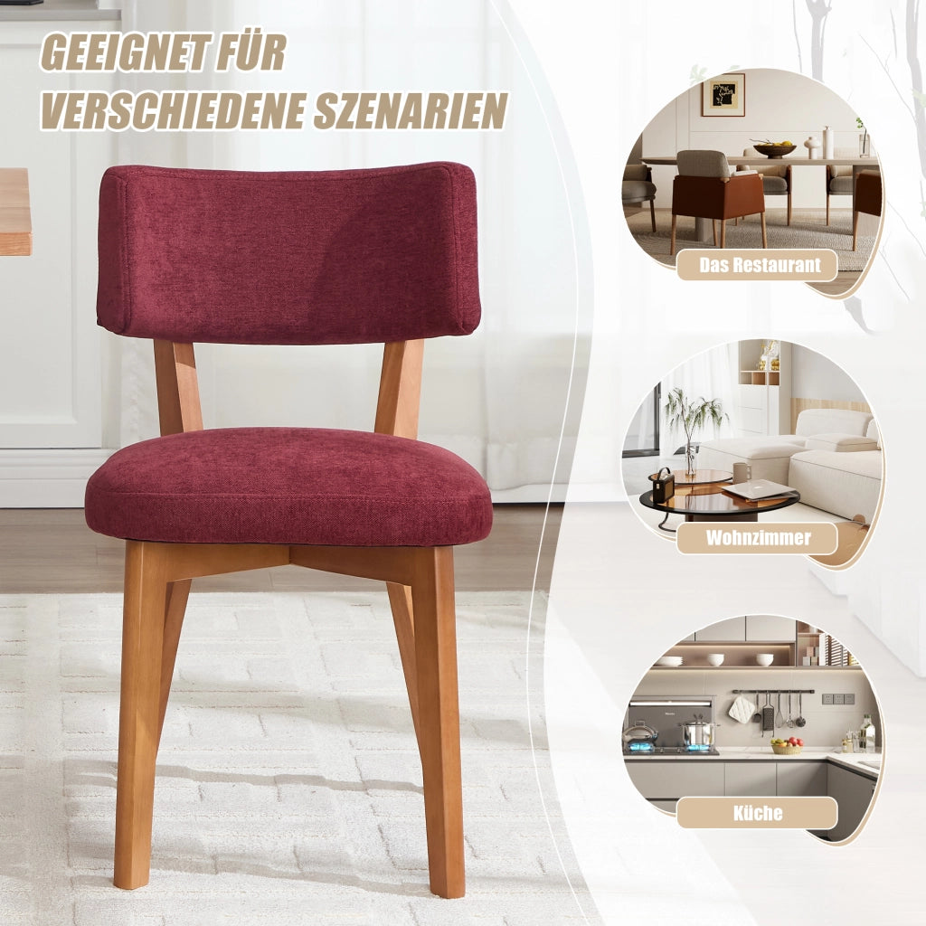 SEDIA DA PRANZO Set da 2 pezzi in legno massello, tessuto WINE RED, 54.5x47x77 cm